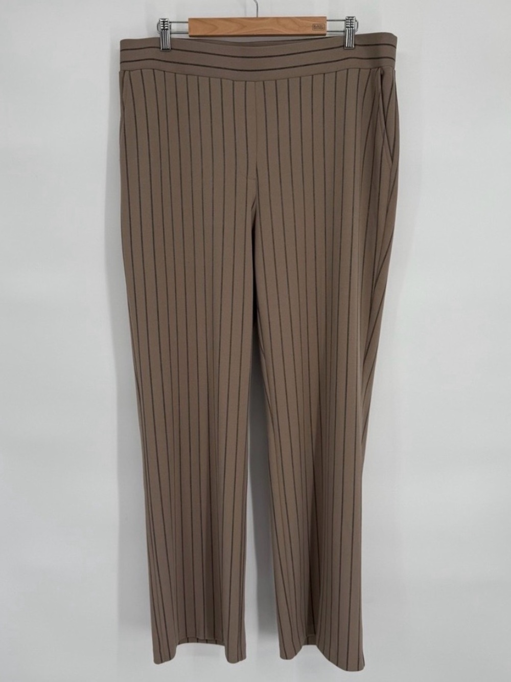 NYCC Palazzo Pinstripe Pull-On Trousers Pants in Taupe 16W